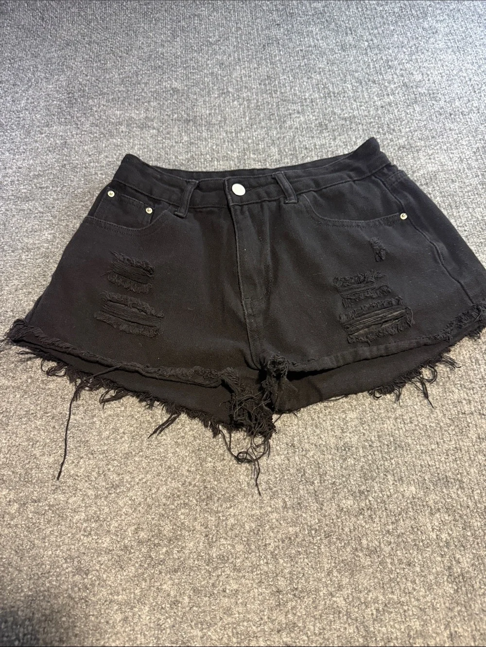 High-Rise Black Distressed Denim Shorts